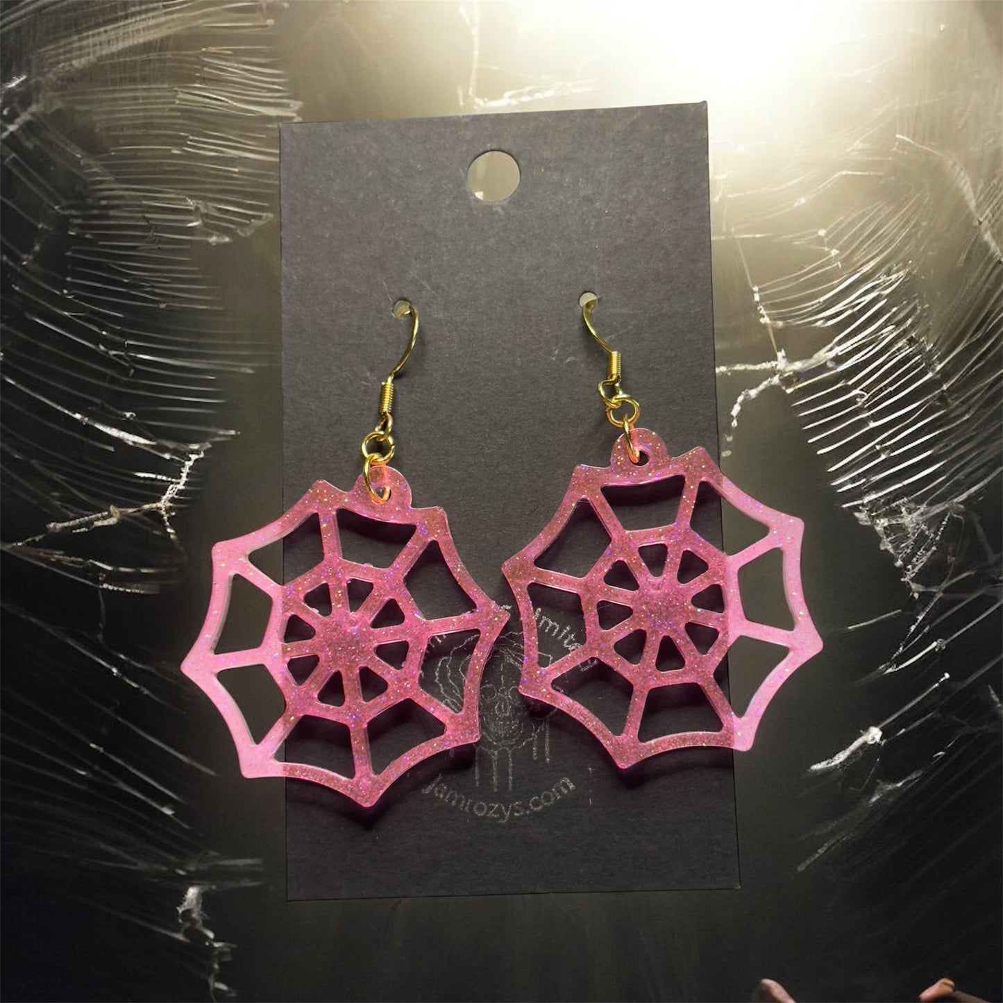 Hot Pink "Hallow"-Graphic Glitter Spiderweb Earrings