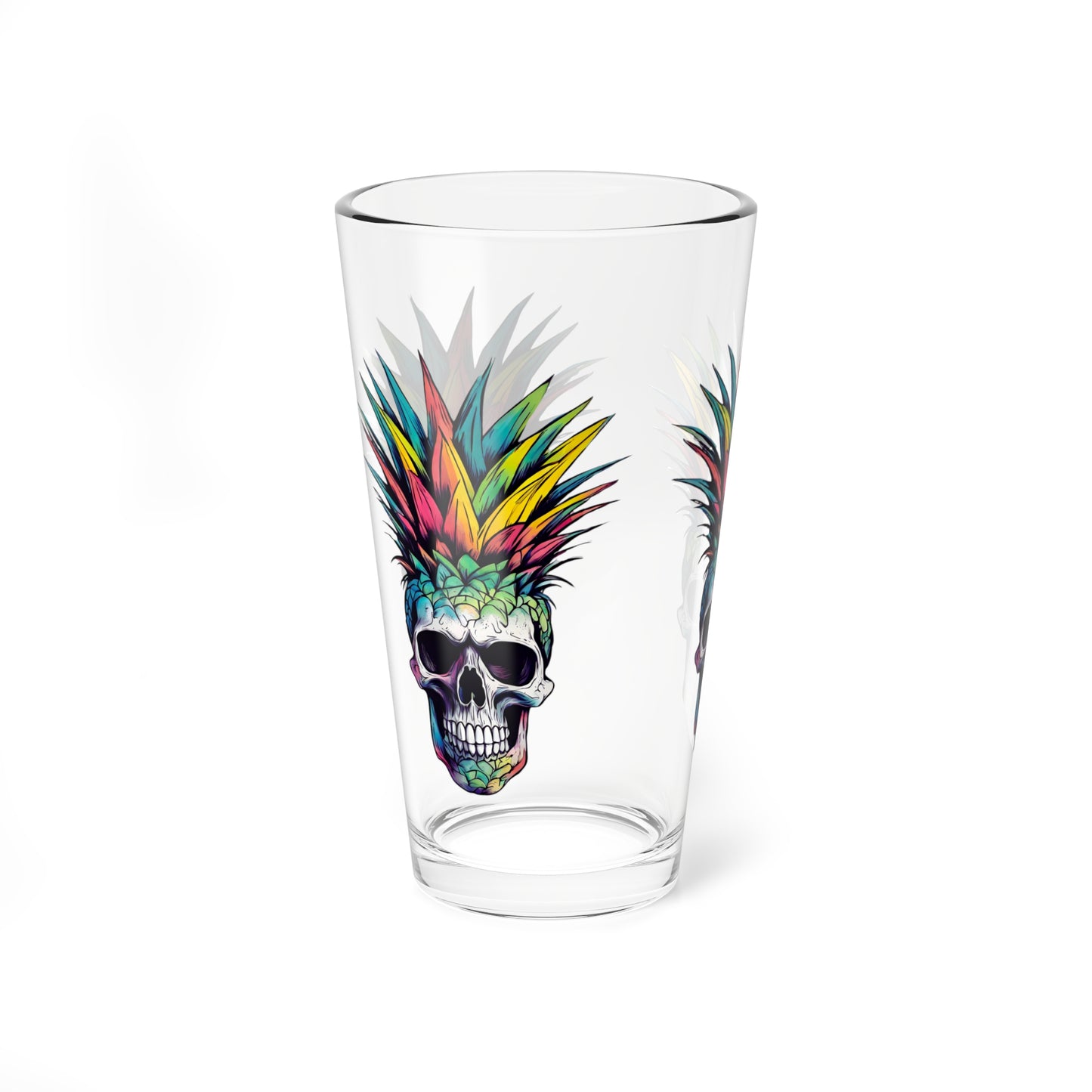 Colorful Pineapple Skull Mixing Glass, 16oz Pint glass