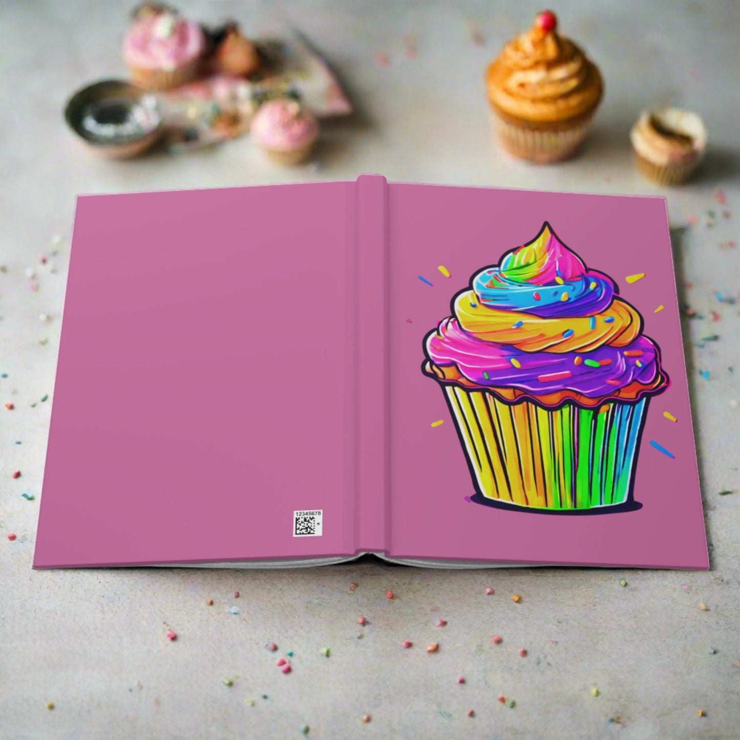 Neon Cupcakes on Light Pink Hardcover Journal Matte
