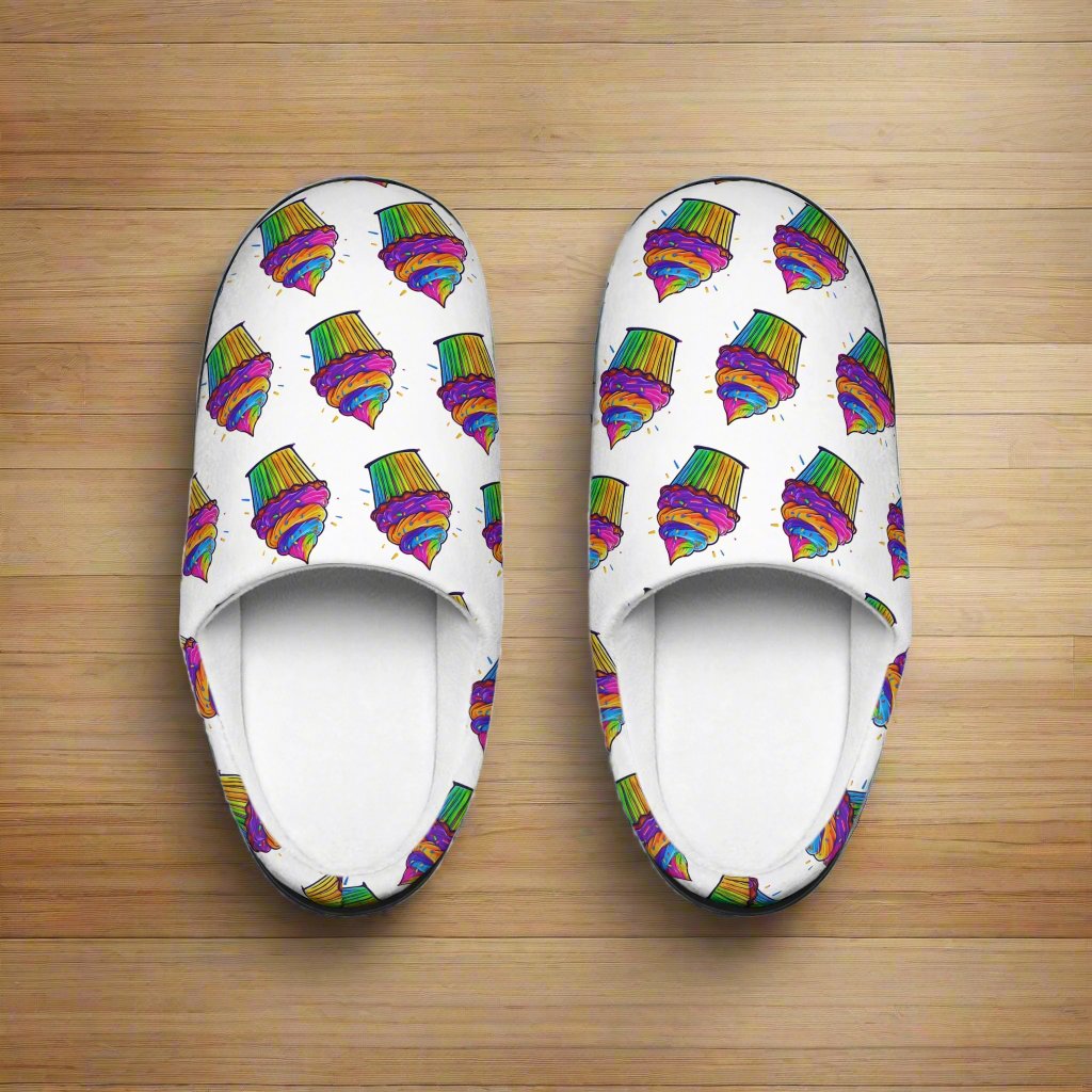 Neon Cupcakes Women's Indoor Slippers in White