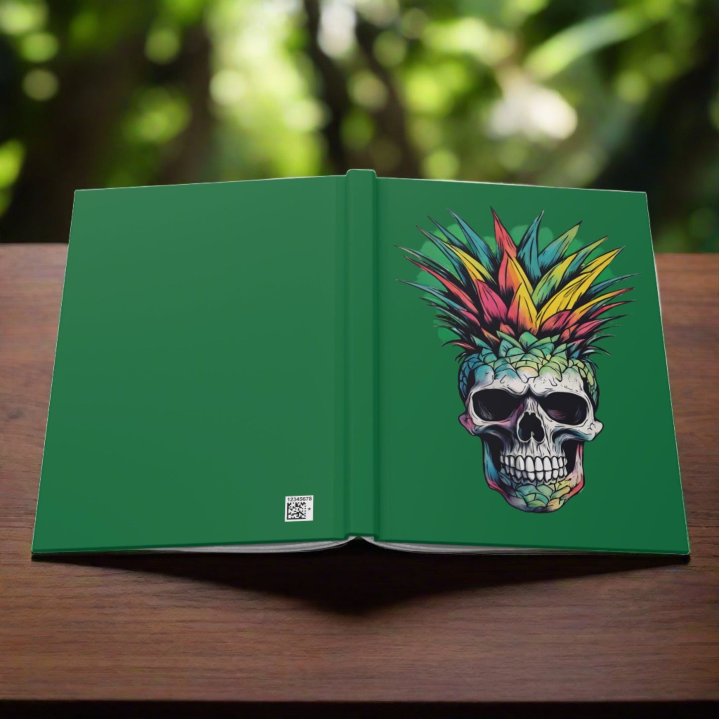 Colorful Pineapple Skull on Dark Green Hardcover Journal Matte