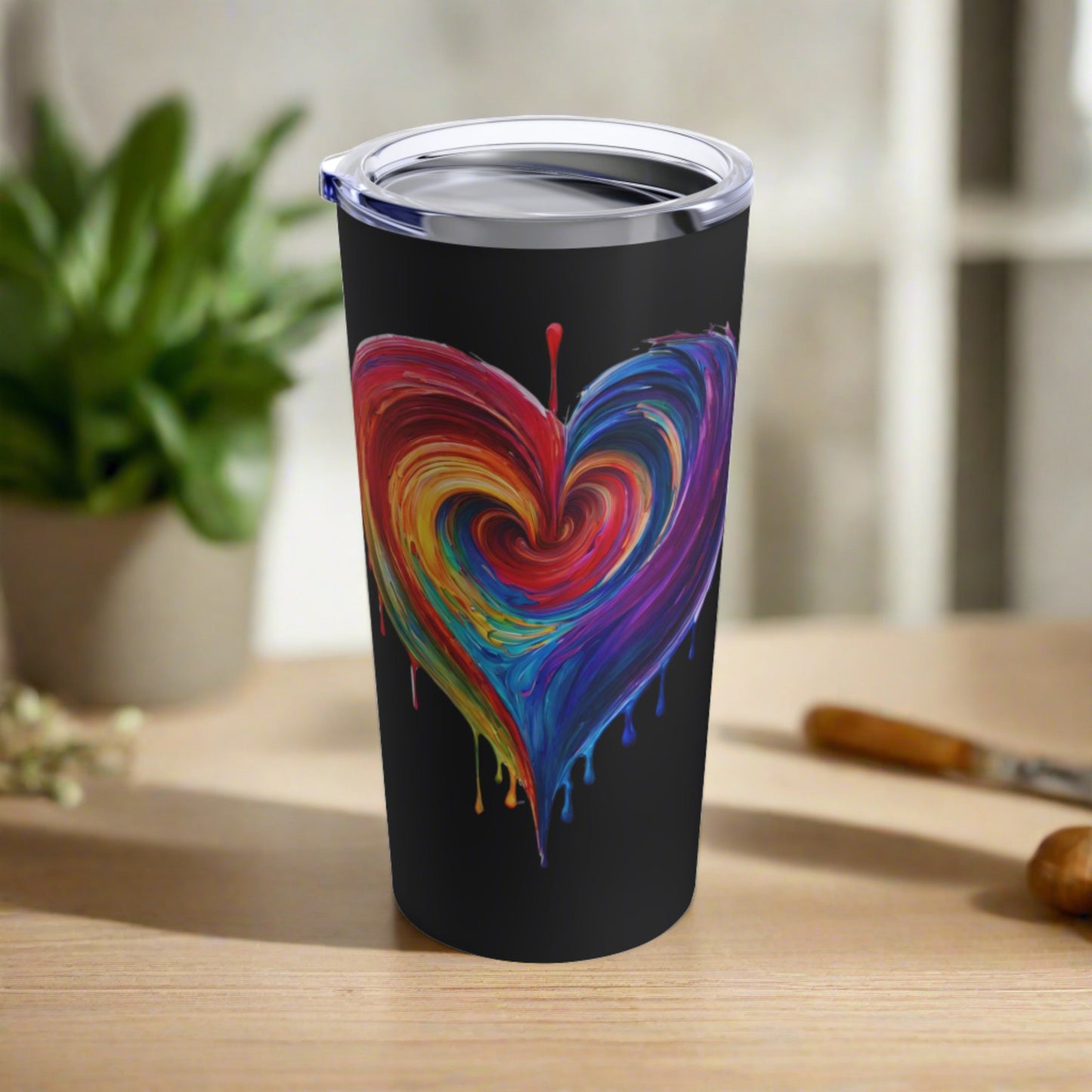 Heart Bleeding Colors on Black Tumbler 20oz Dishwasher Safe Rainbow