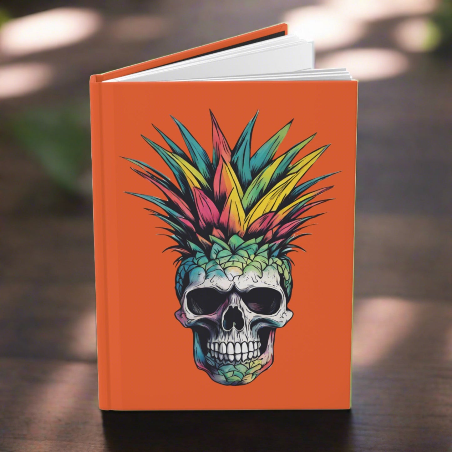 Colorful Pineapple Skull on Orange Hardcover Journal Matte Tropical