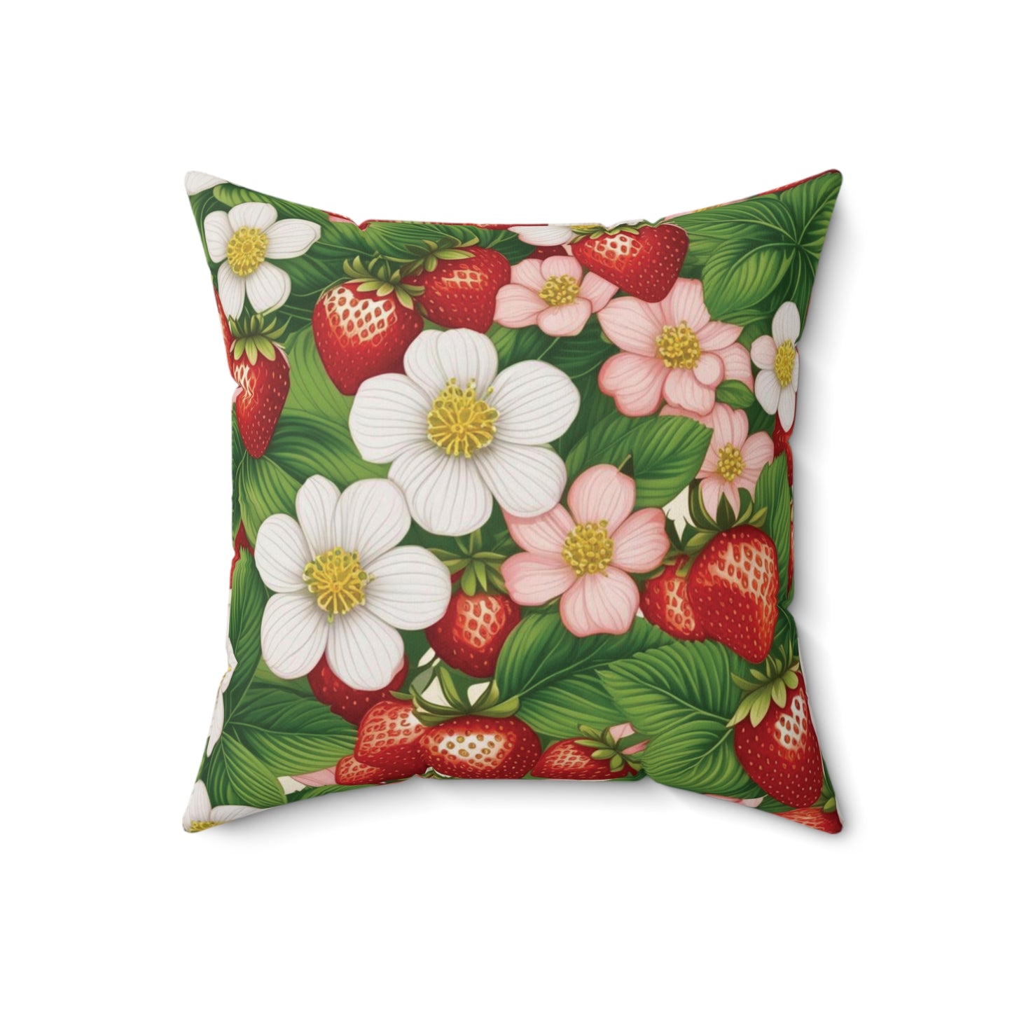 Strawberry Dreams Design on Both Sides of Spun Polyester Square Pillow