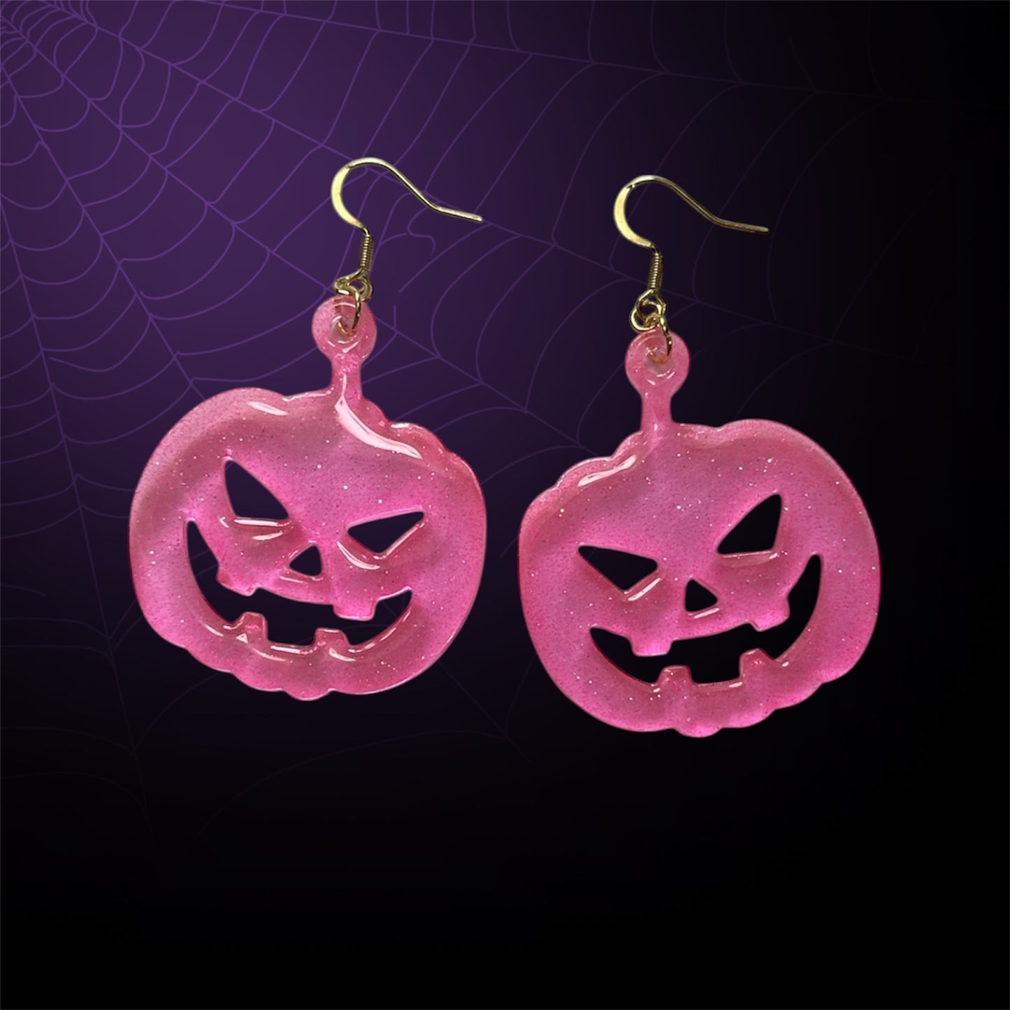 Pink Glittery Jack O’ Lantern Earrings