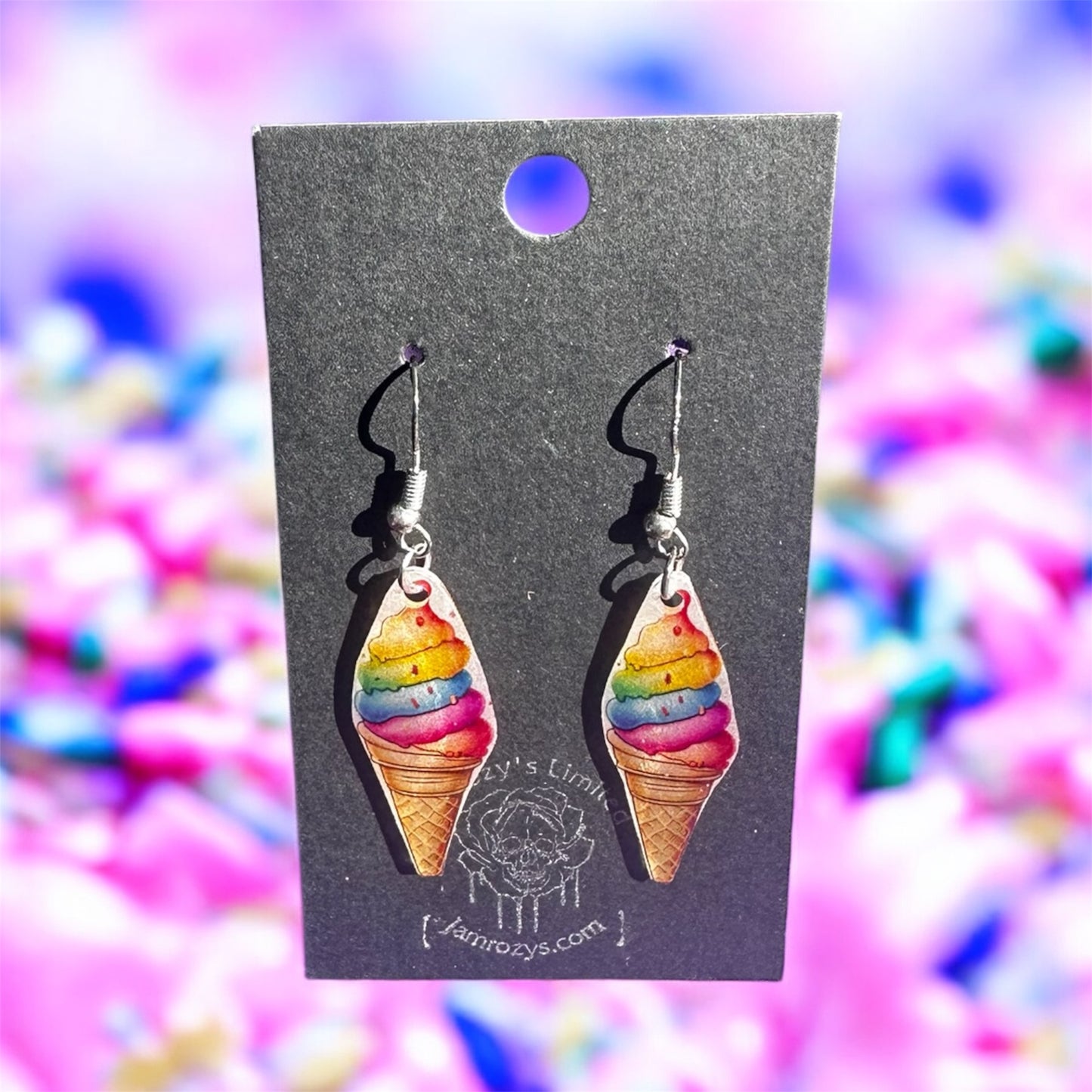 Neon Soft Serve Ice Cream on Cones Dangle Earrings