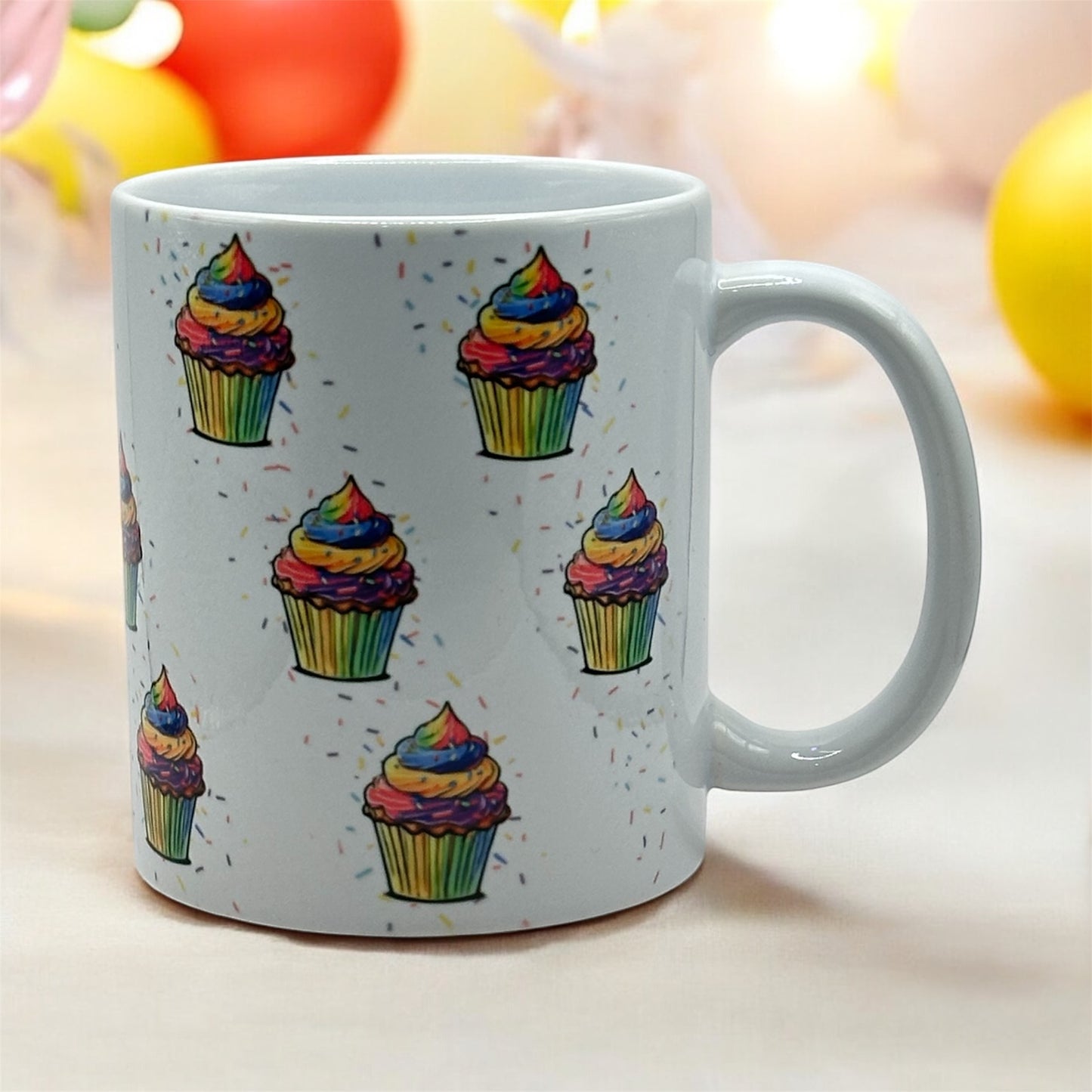 11oz White Mug with Diagonal Cupcakes and Sprinkles