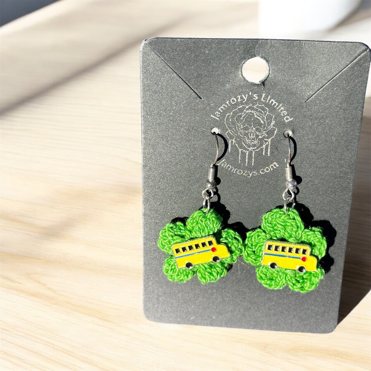 Handmade School Bus Flower Sterling Silver Earrings