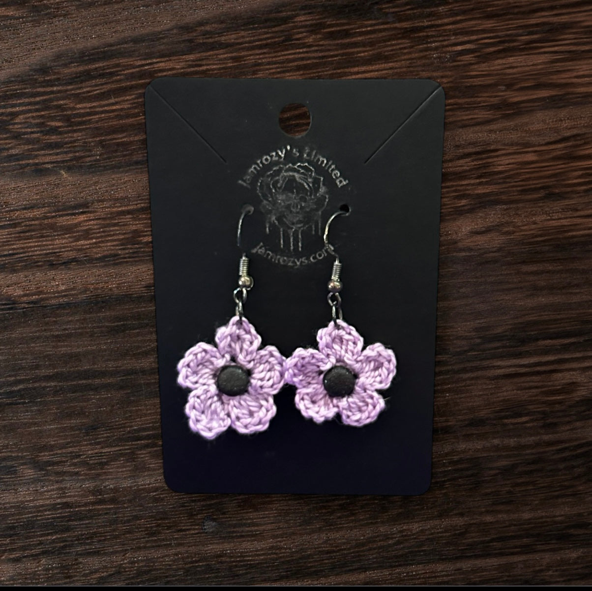 Handmade Crochet Pastel Purple Flower Dangle Sterling Silver