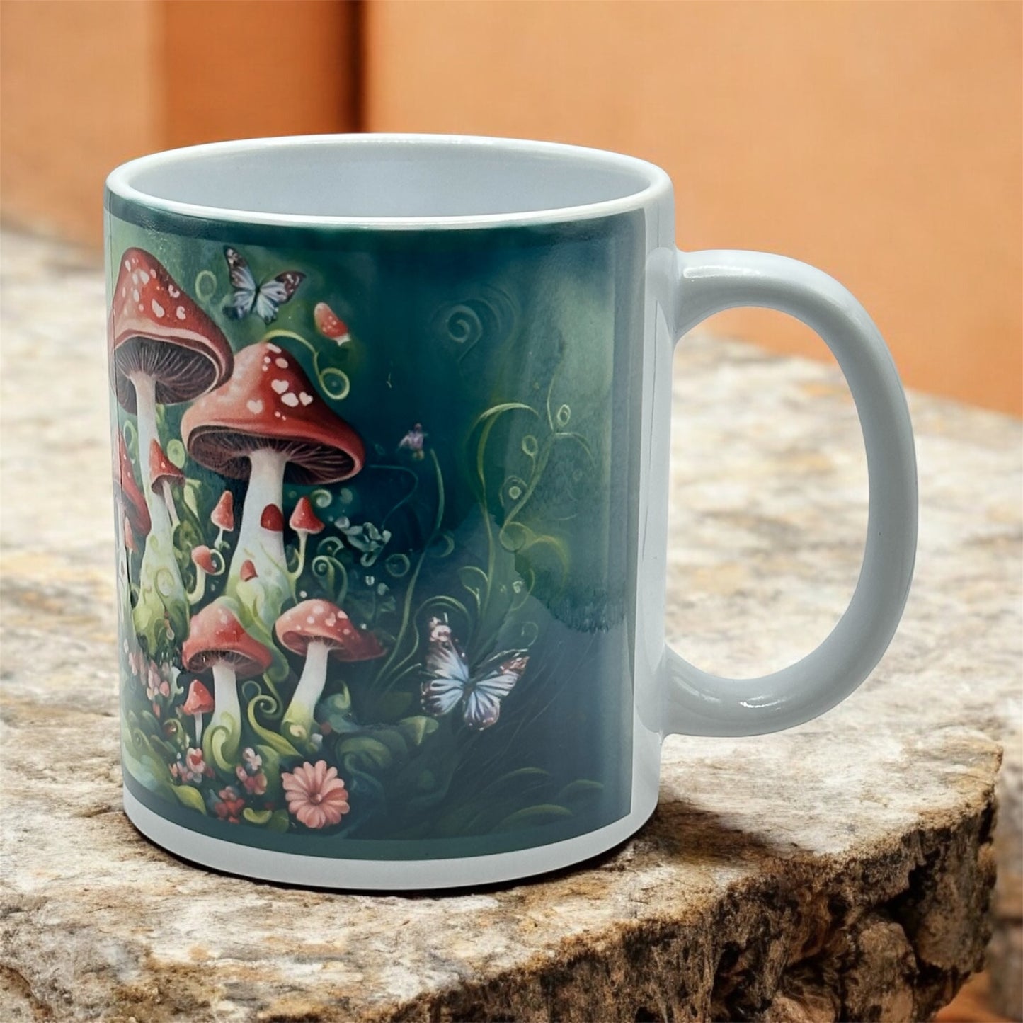 11oz White Ceramic Mug with Fantasy Mushroom Pathway