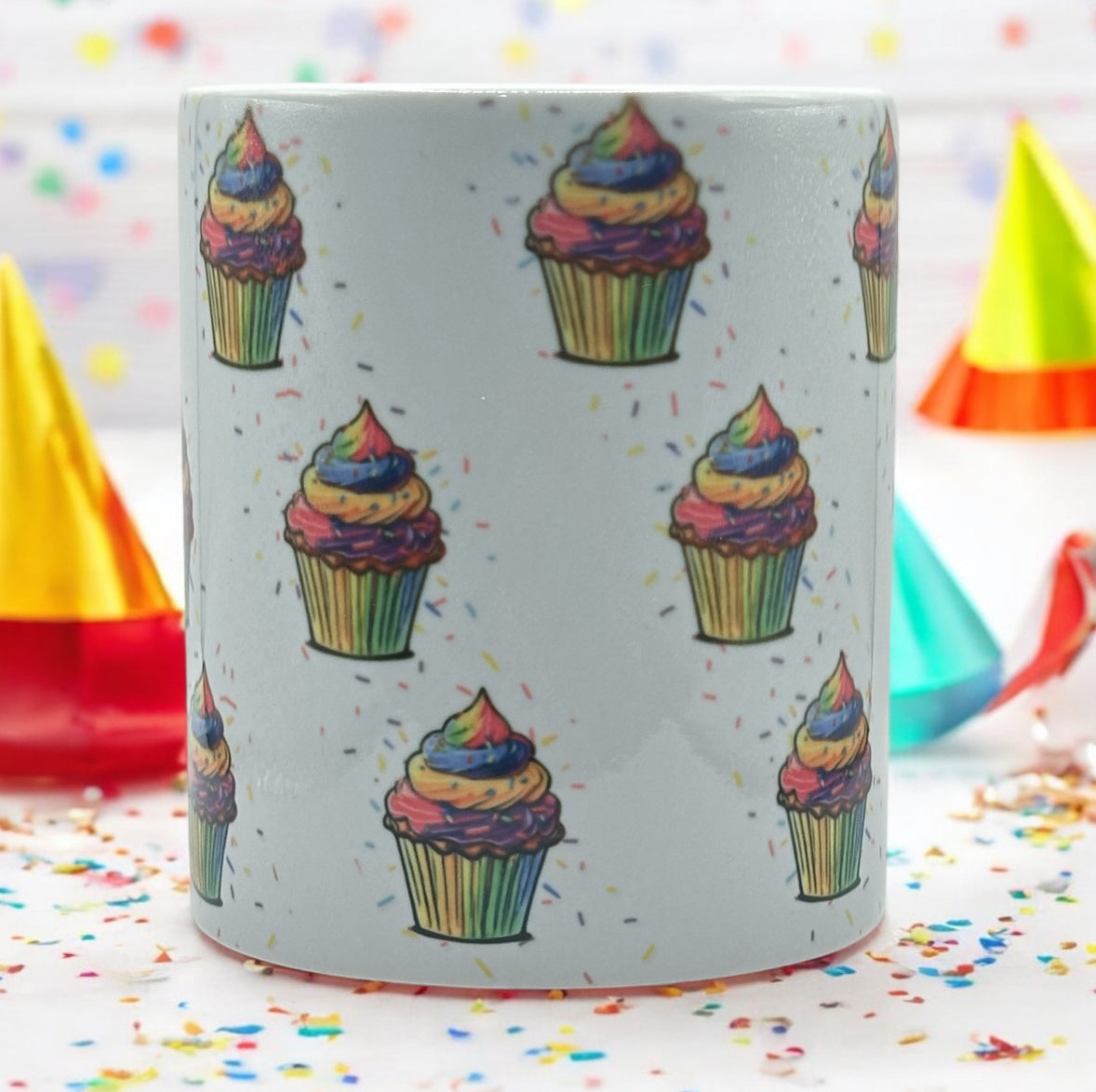 11oz White Mug with Diagonal Cupcakes and Sprinkles
