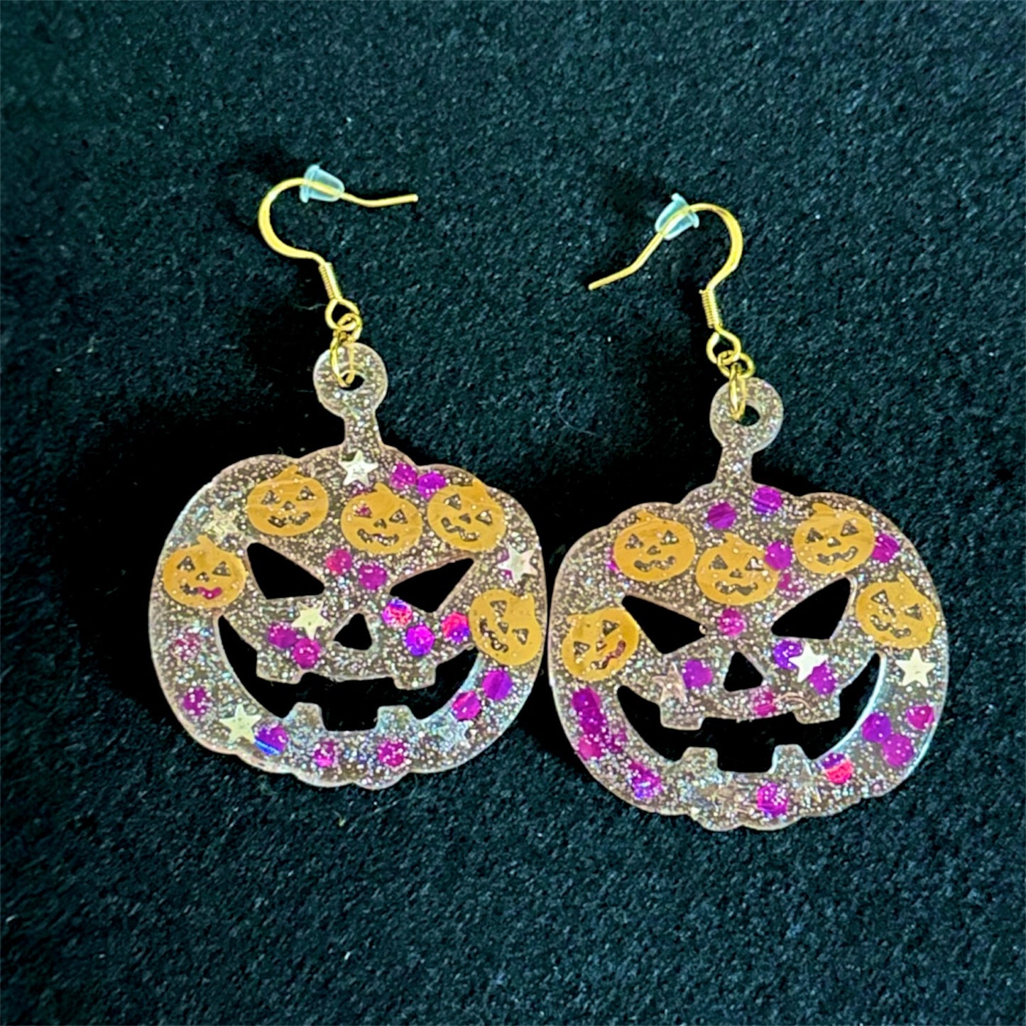 Handmade Glitter Jack-o’-Lantern Halloween Earrings