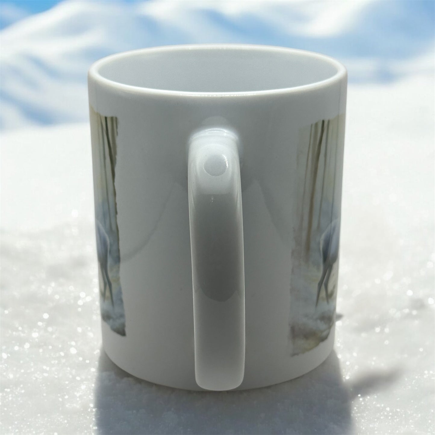 11oz White Ceramic Mug with Blue Deer Winter Wonderland