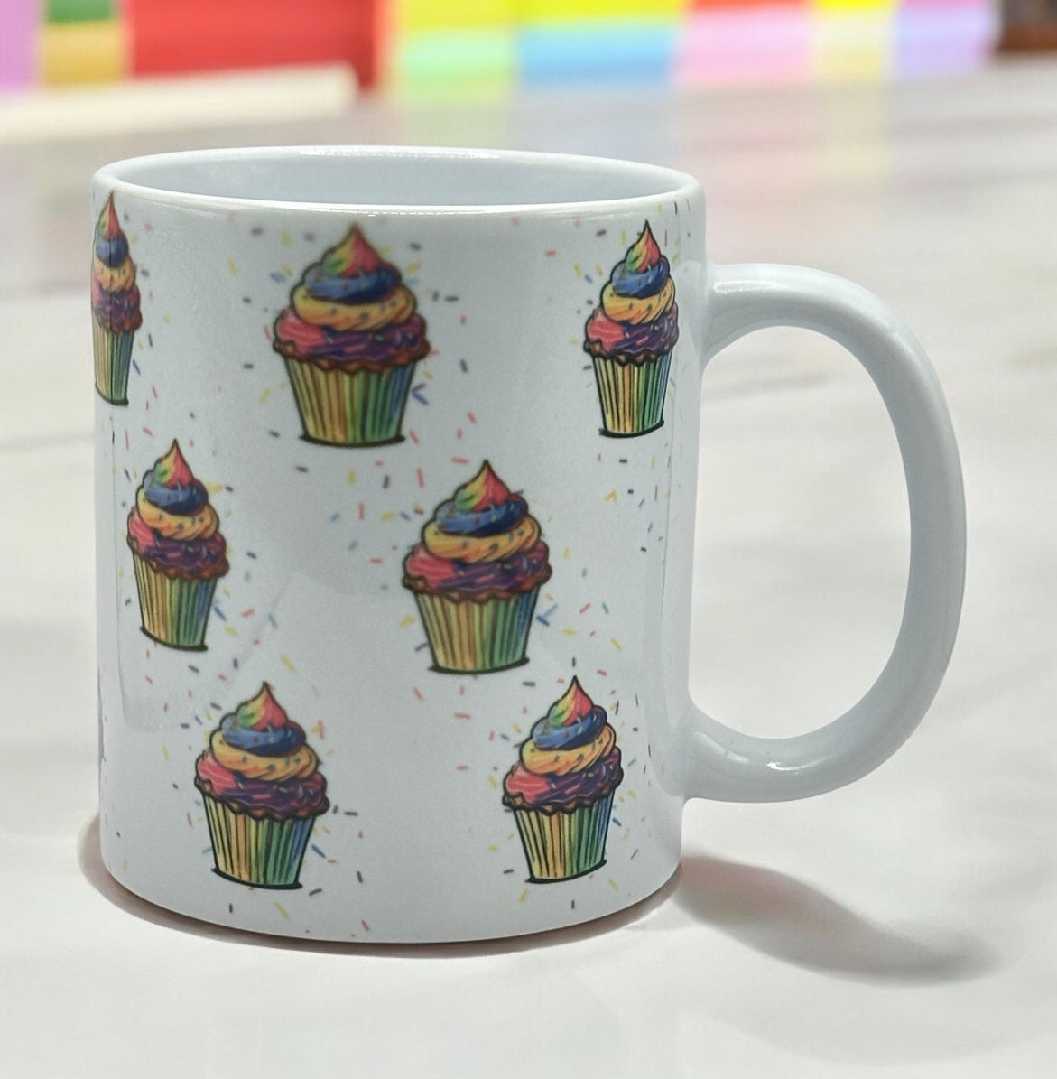 11oz White Mug with Diagonal Cupcakes and Sprinkles