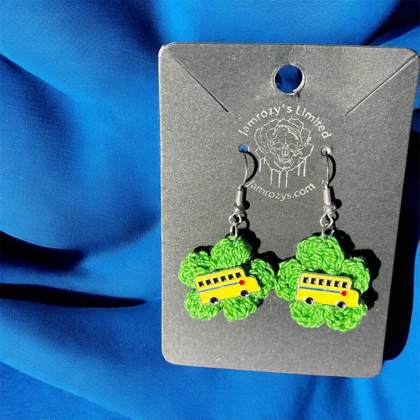 Handmade School Bus Flower Sterling Silver Earrings