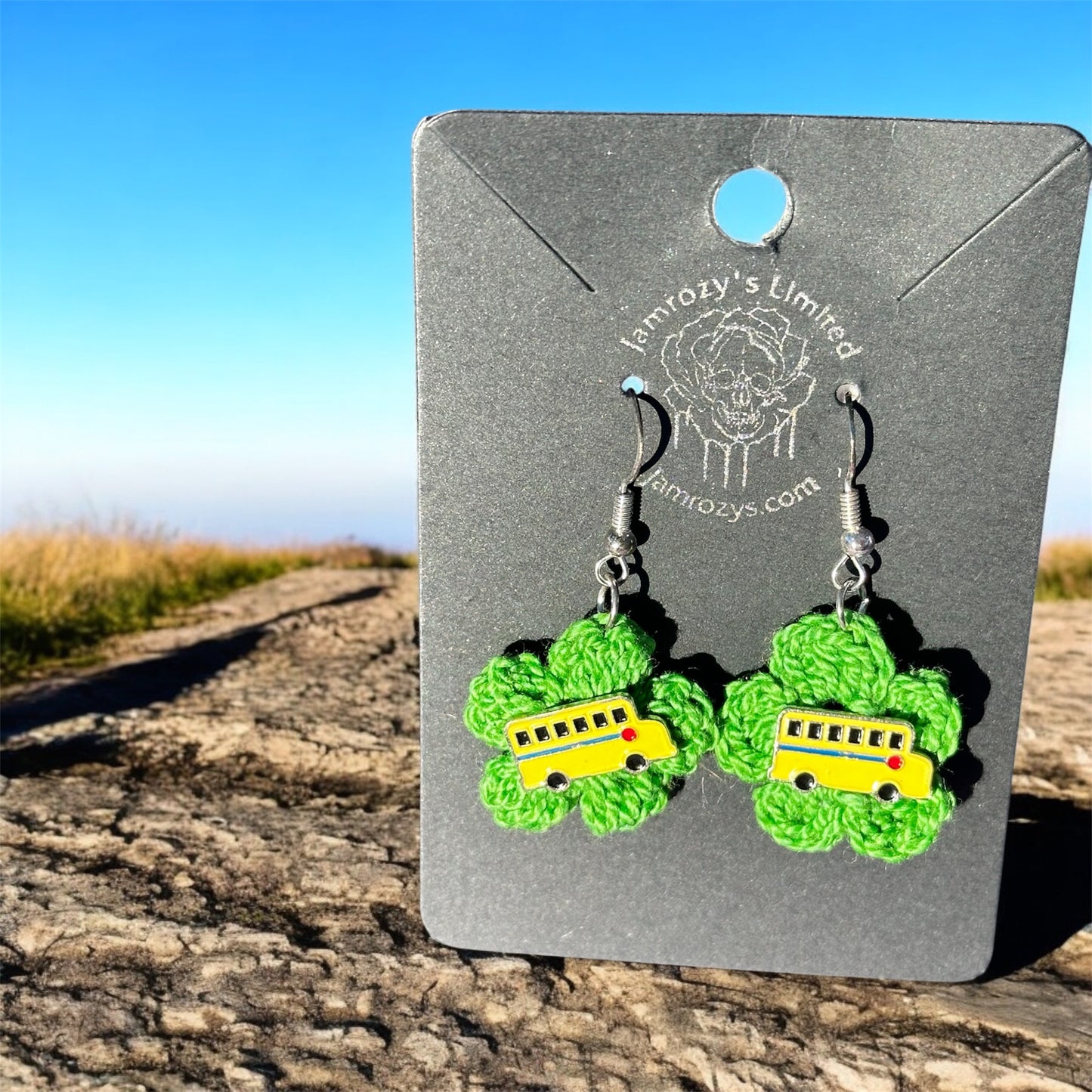 Handmade School Bus Flower Sterling Silver Earrings