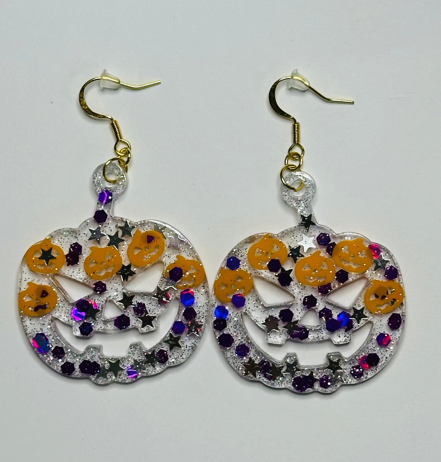 Handmade Glitter Jack-o’-Lantern Halloween Earrings