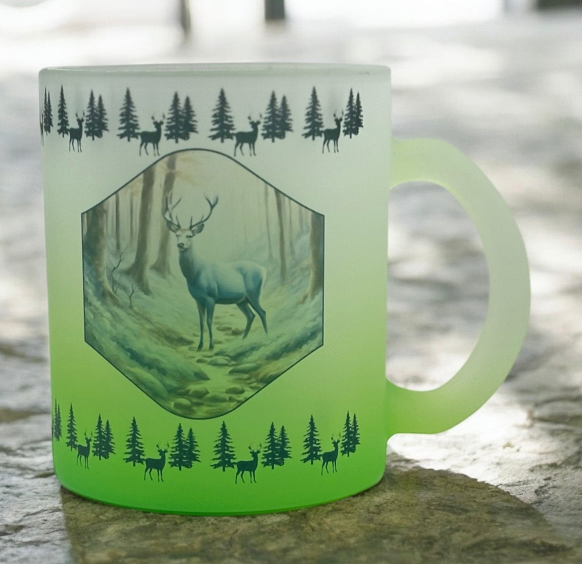 11oz Orange or Green Gradient Frosted Mug with Blue Deer and Border