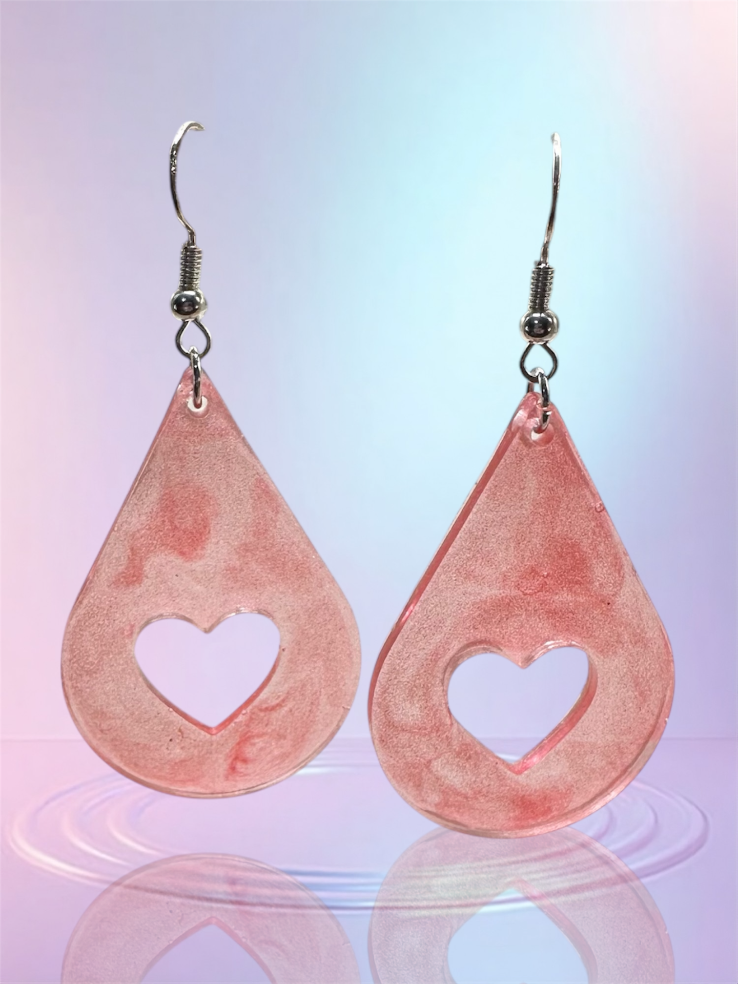 Pinkish-Red Single Heart Punch Dangle Earring Handmade