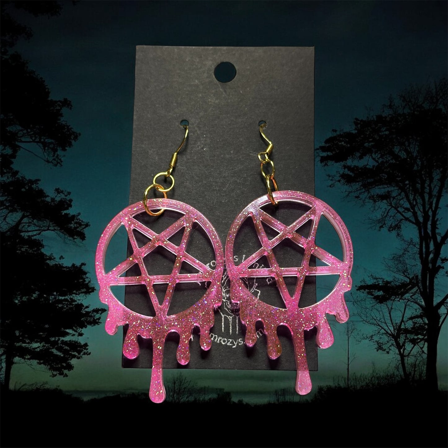 Occult-Chic Hot Pink Glittery Dripping Pentagram