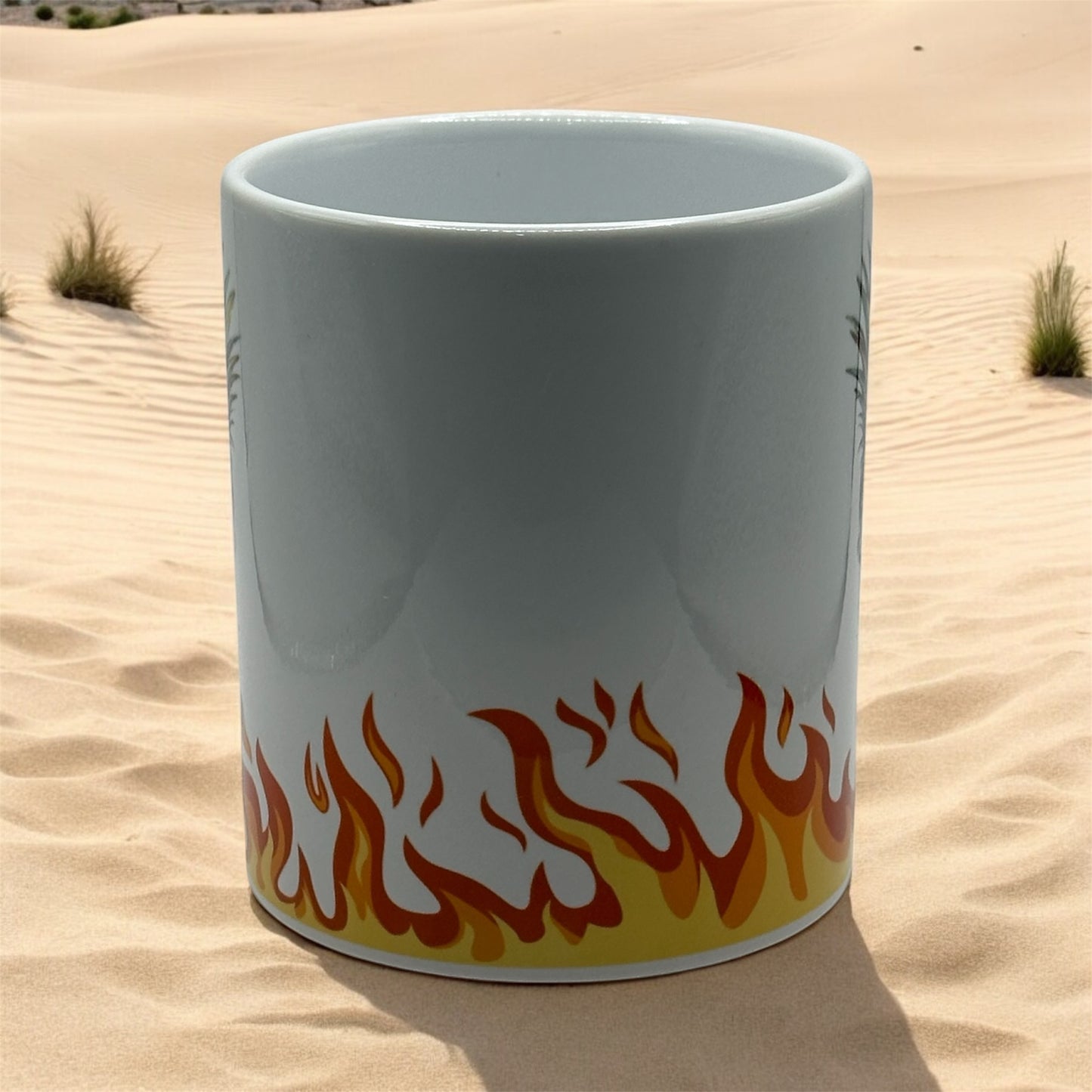 11oz White Ceramic Mug with Flames and Colorful Pineapple Skulls