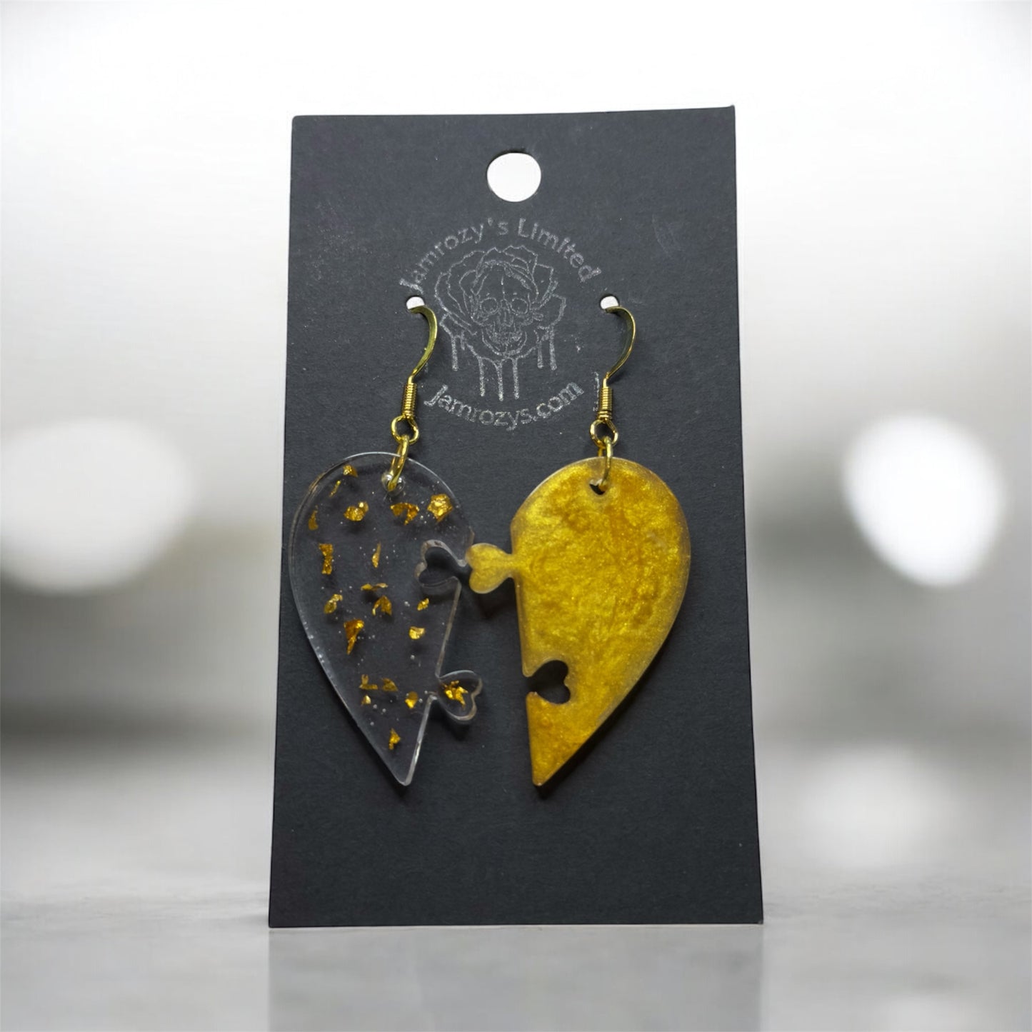 Golden Heart Puzzle Dangle Earrings
