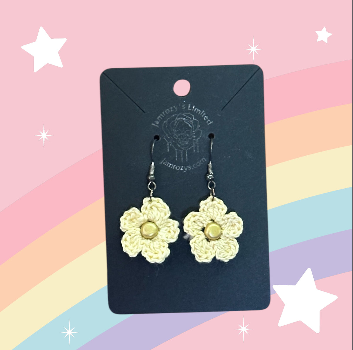Handmade Pale Yellow Crochet Flower Earrings