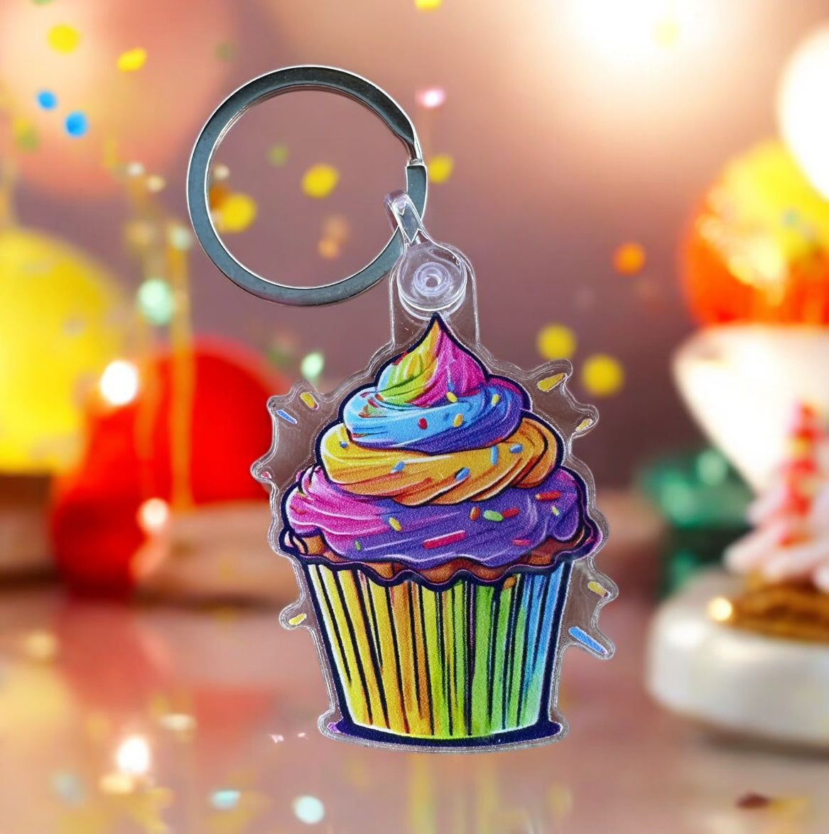 Neon Cupcake Keychain
