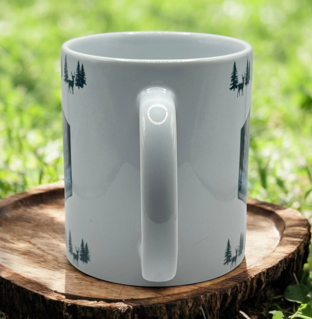 11oz White Ceramic Mug with Blue Deer & Border