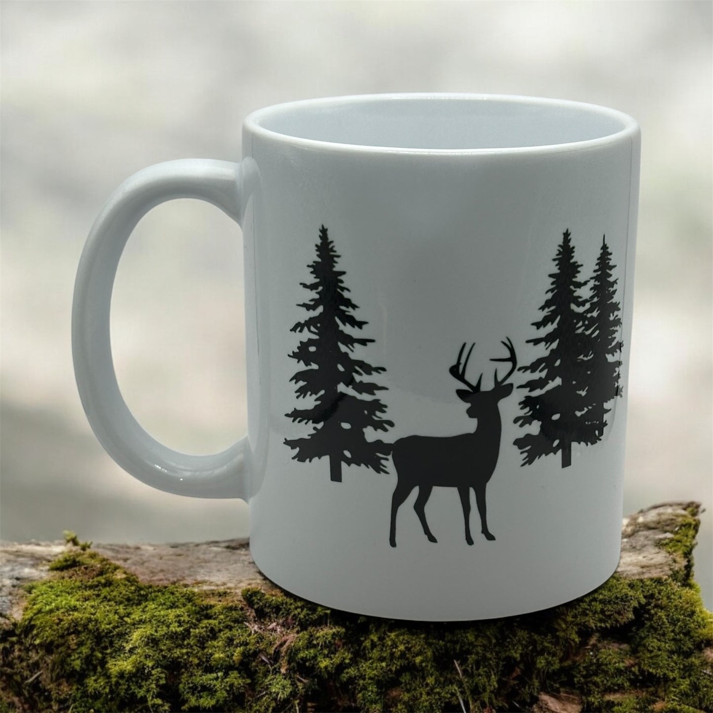 Deer & Camping Scene-White Ceramic Mug