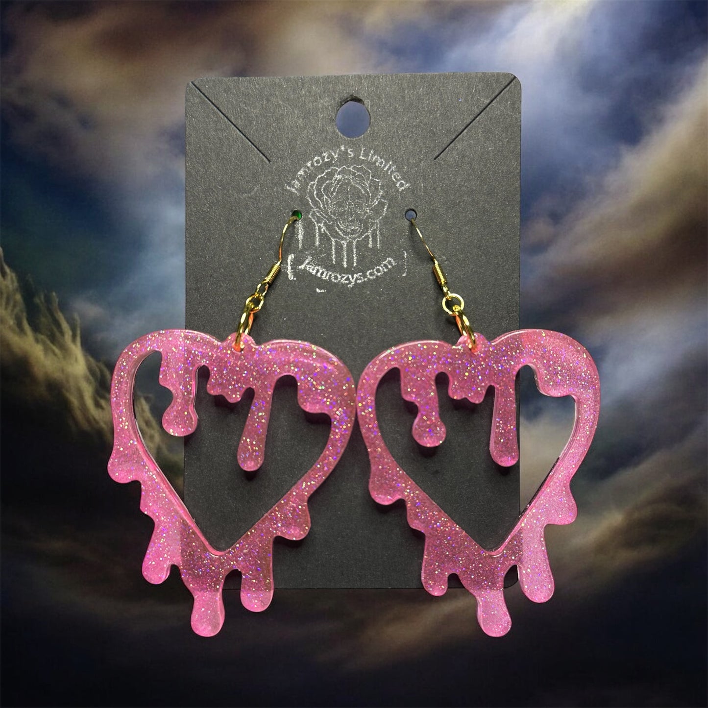 The Hot Pink "Hallow"-Graphic Glitter Double Drippy Heart Earrings