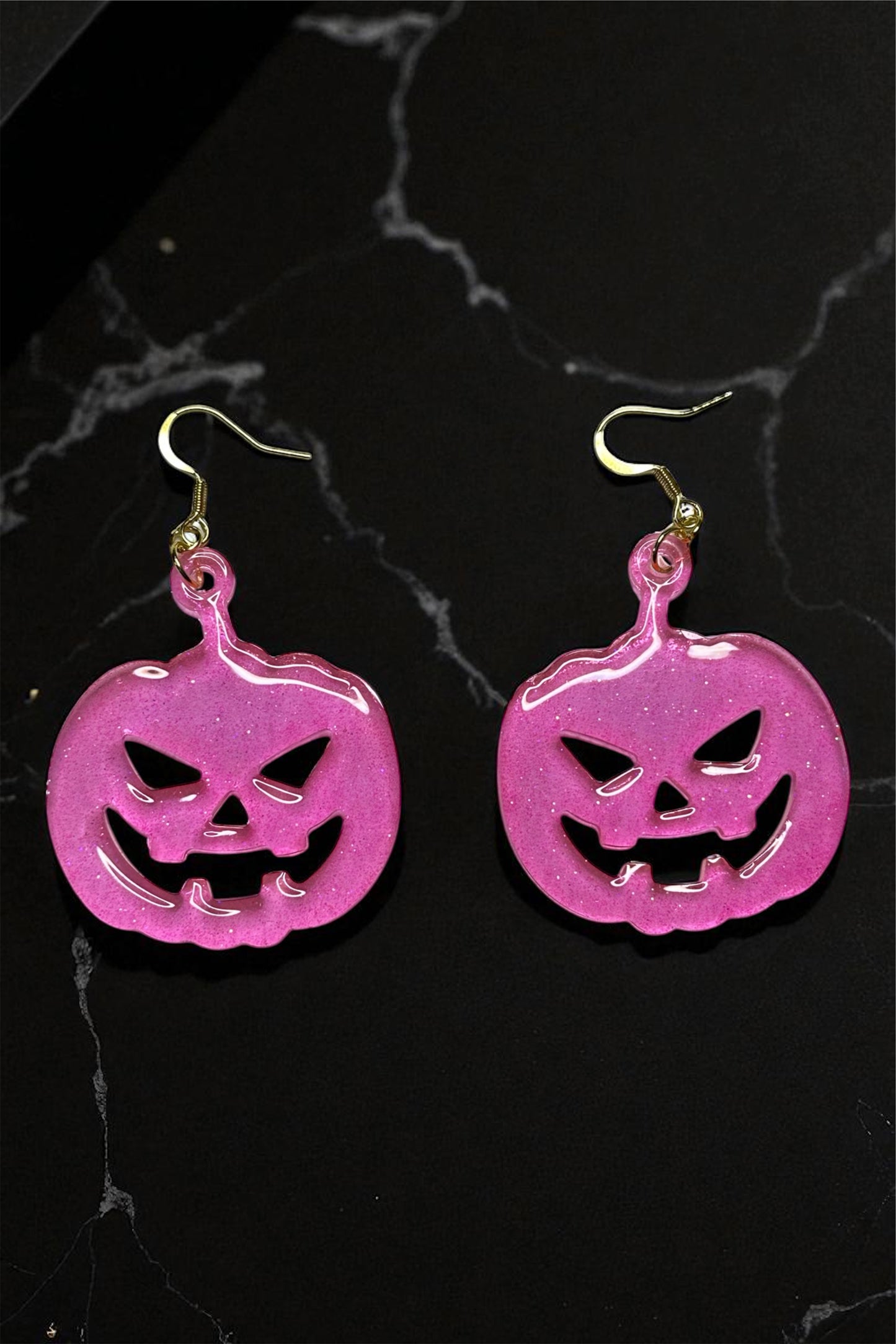 Pink Glittery Jack O’ Lantern Earrings