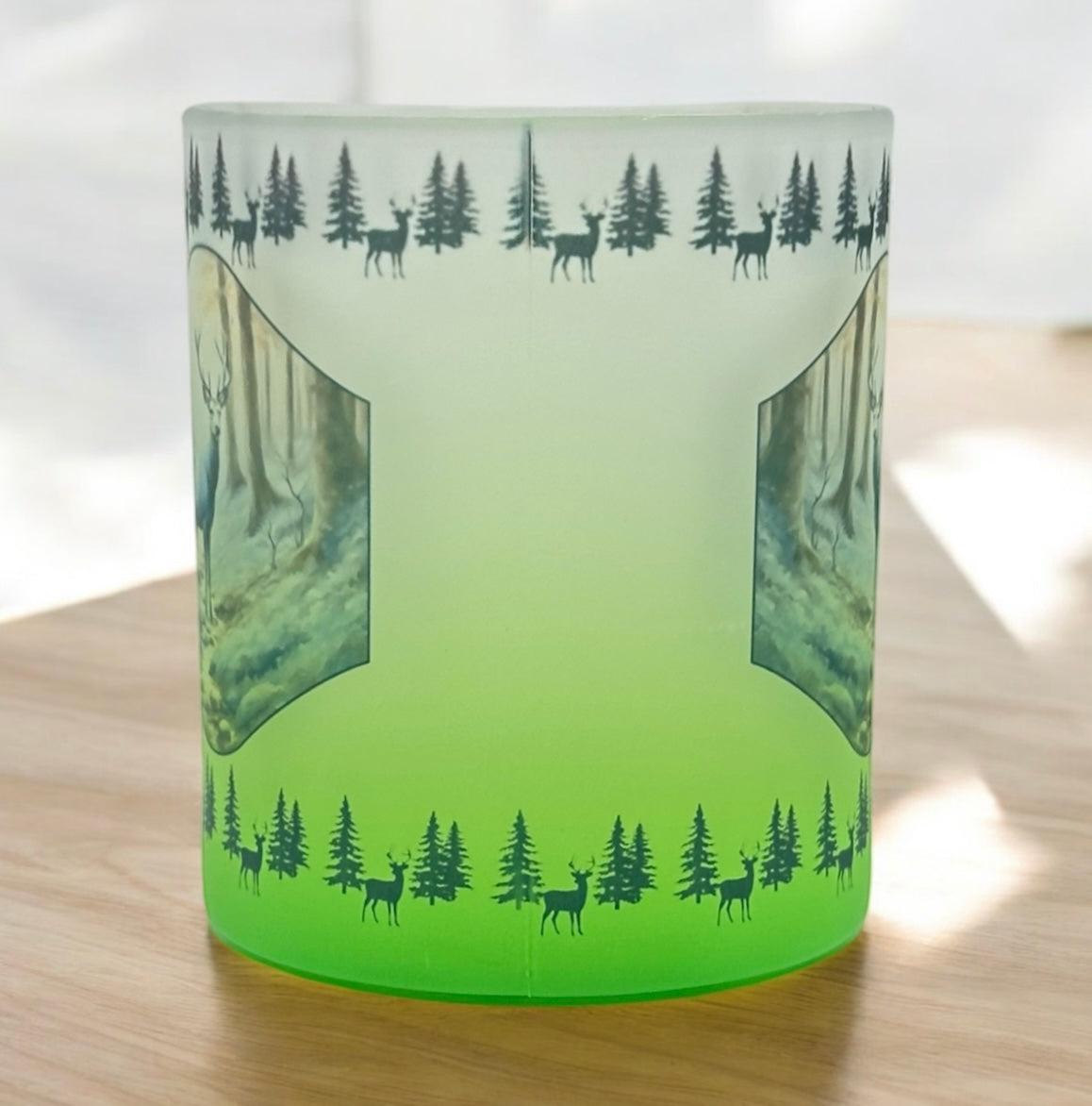 11oz Orange or Green Gradient Frosted Mug with Blue Deer and Border