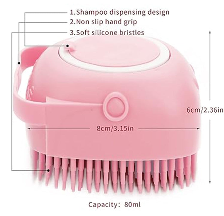Dog/Puppy Massage Brush Hair Fur Grooming Cleaning Brush Soft Silicone Shampoo Dispenser