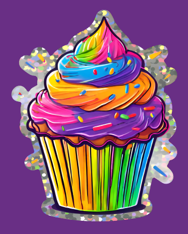 Glitter Neon Cupcake Die Cut Sticker Approx: 3"X3"