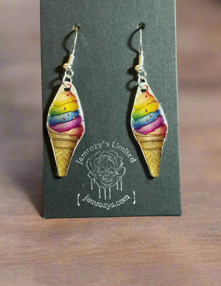 Neon Soft Serve Ice Cream on Cones Dangle Earrings