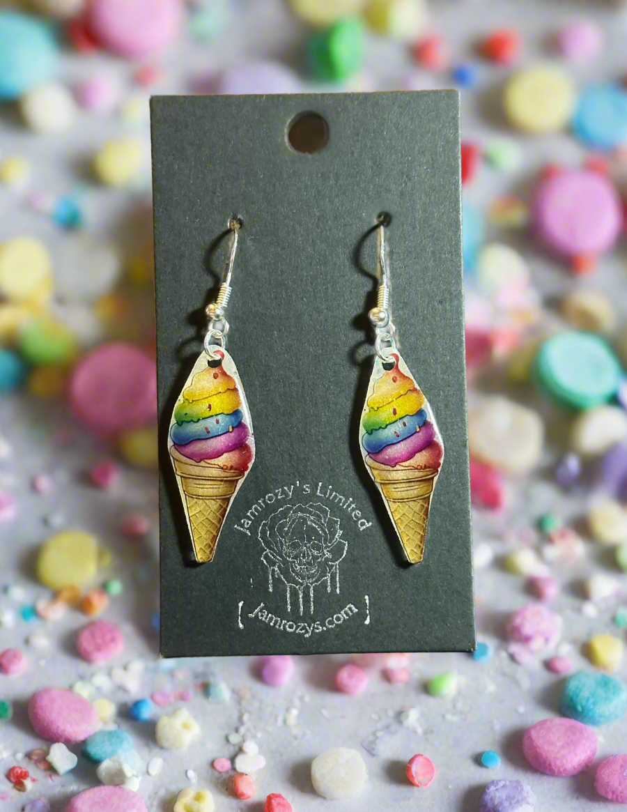 Neon Soft Serve Ice Cream on Cones Dangle Earrings