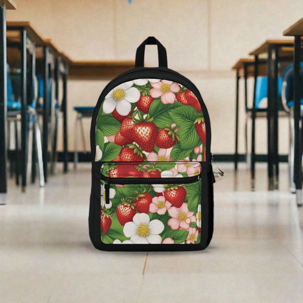 Strawberry Dreams Design on Black Backpack
