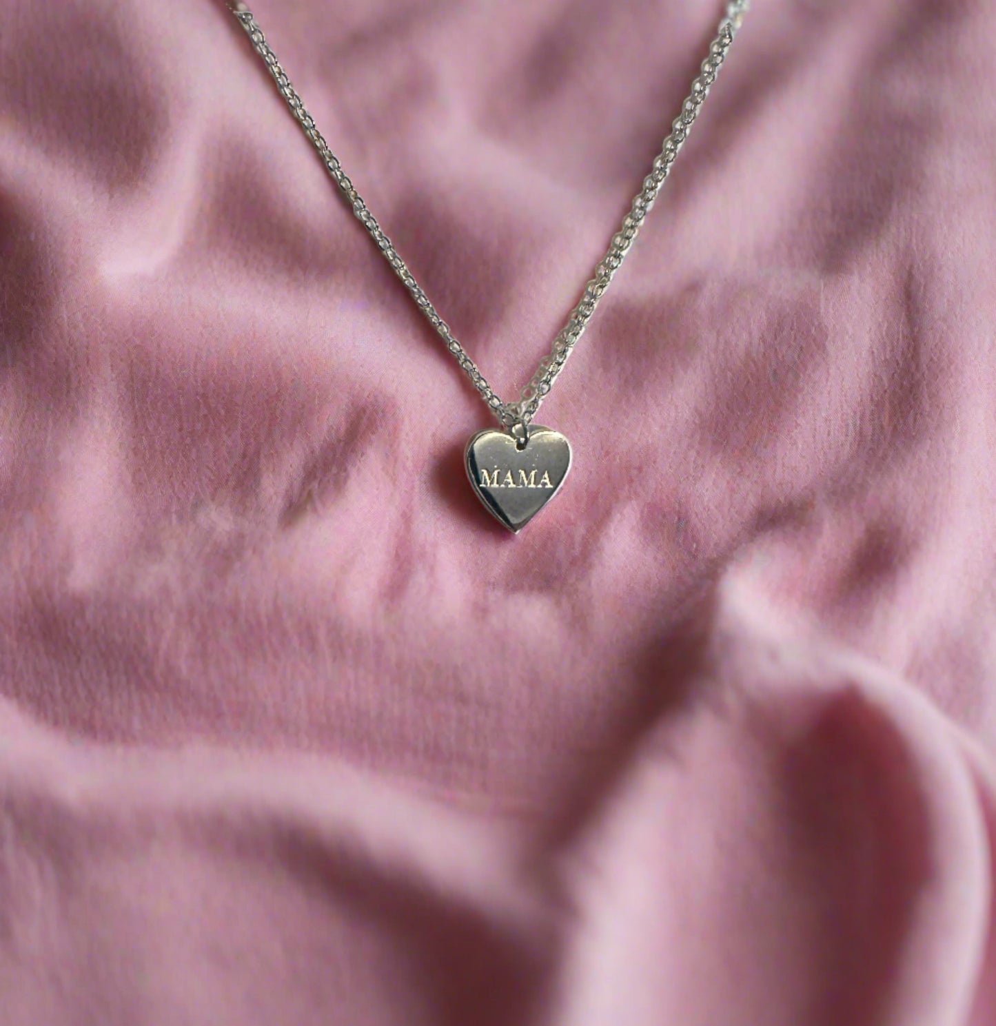 Sweet Dainty MAMA Heart Necklace: Silver