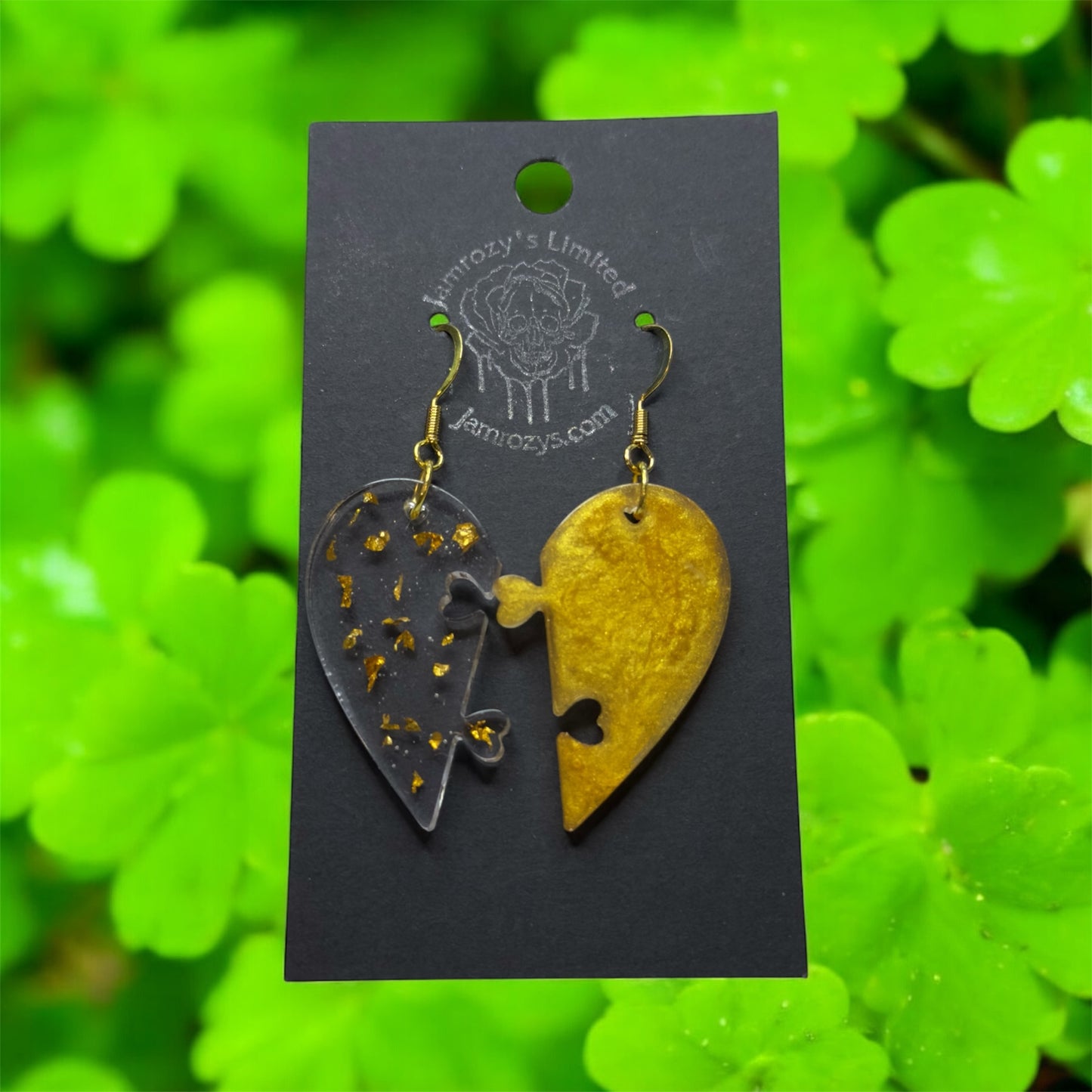 Golden Heart Puzzle Dangle Earrings