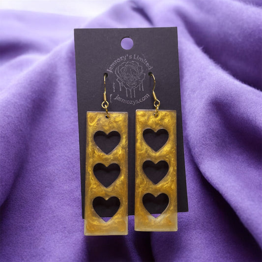 Golden Bars with Hollow Hearts Dangle Earrings