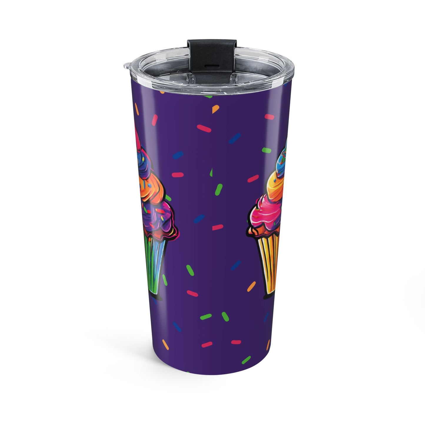 20oz Rainbow Cupcake Tumbler – Colorful Sprinkles Travel Mug- Royal Purple