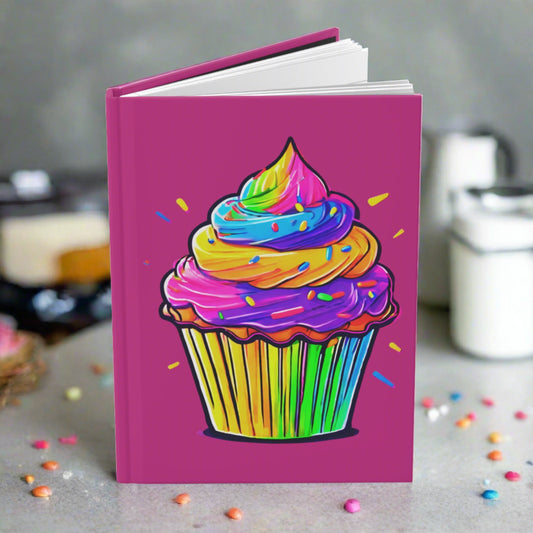 Neon Cupcakes on Pink Hardcover Journal Matte