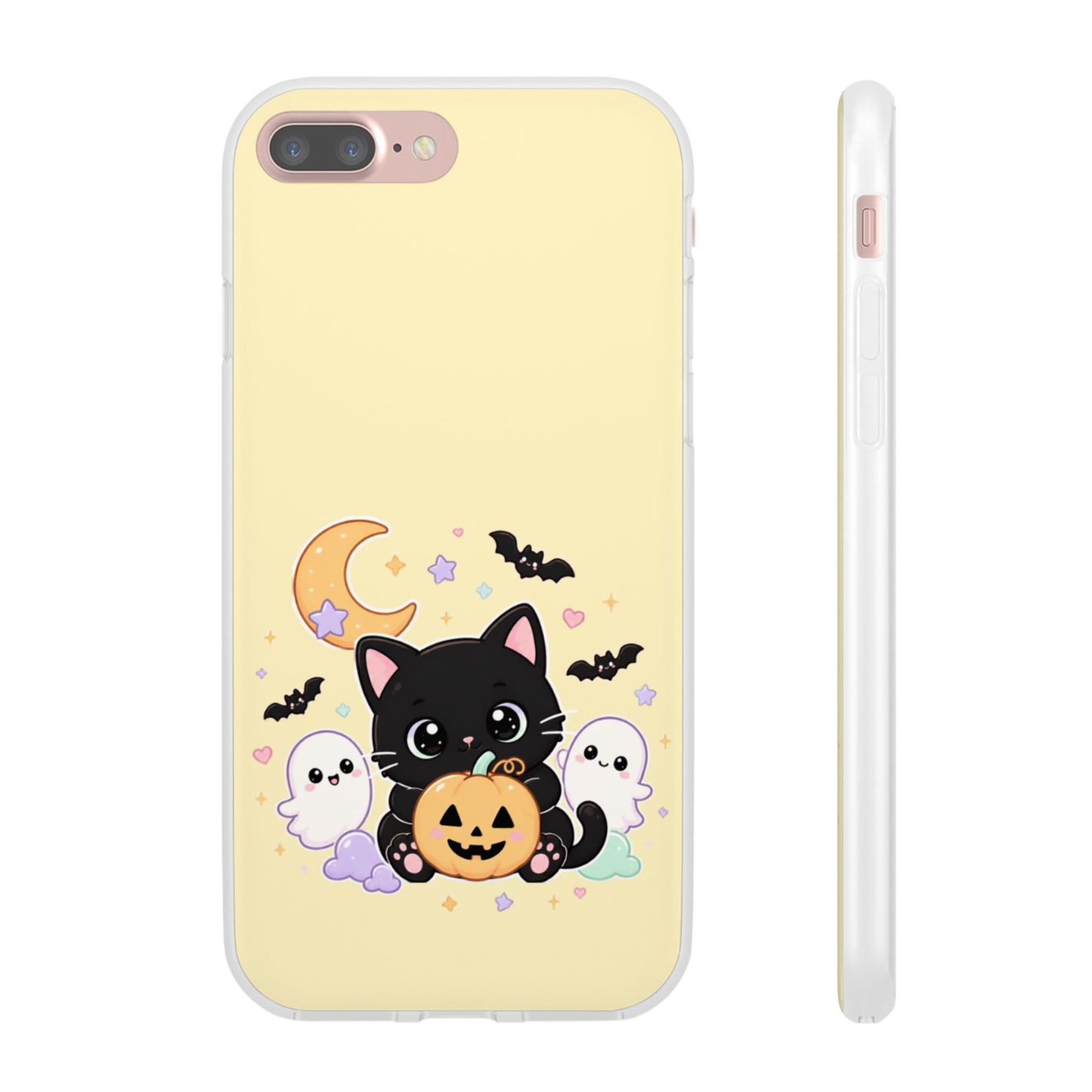 Cute Halloween Black Cat Phone Case — Kawaii Pumpkin & Ghosts Flexi Case