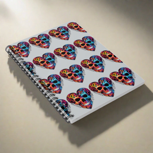 Colorful Heart Skull Design Spiral Notebook - Ruled Lines