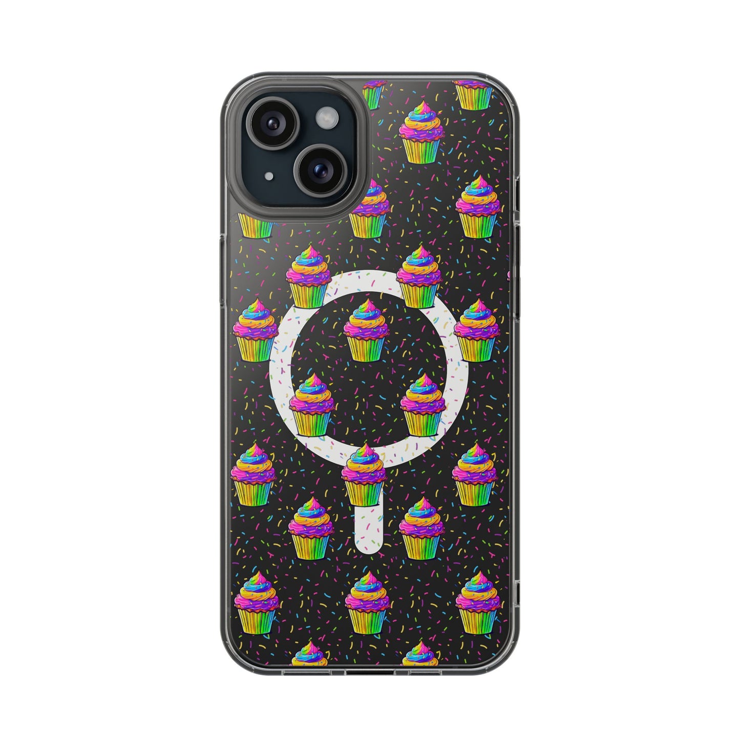 Clear Magnetic Phone Case — Rainbow Cupcake Confetti Design