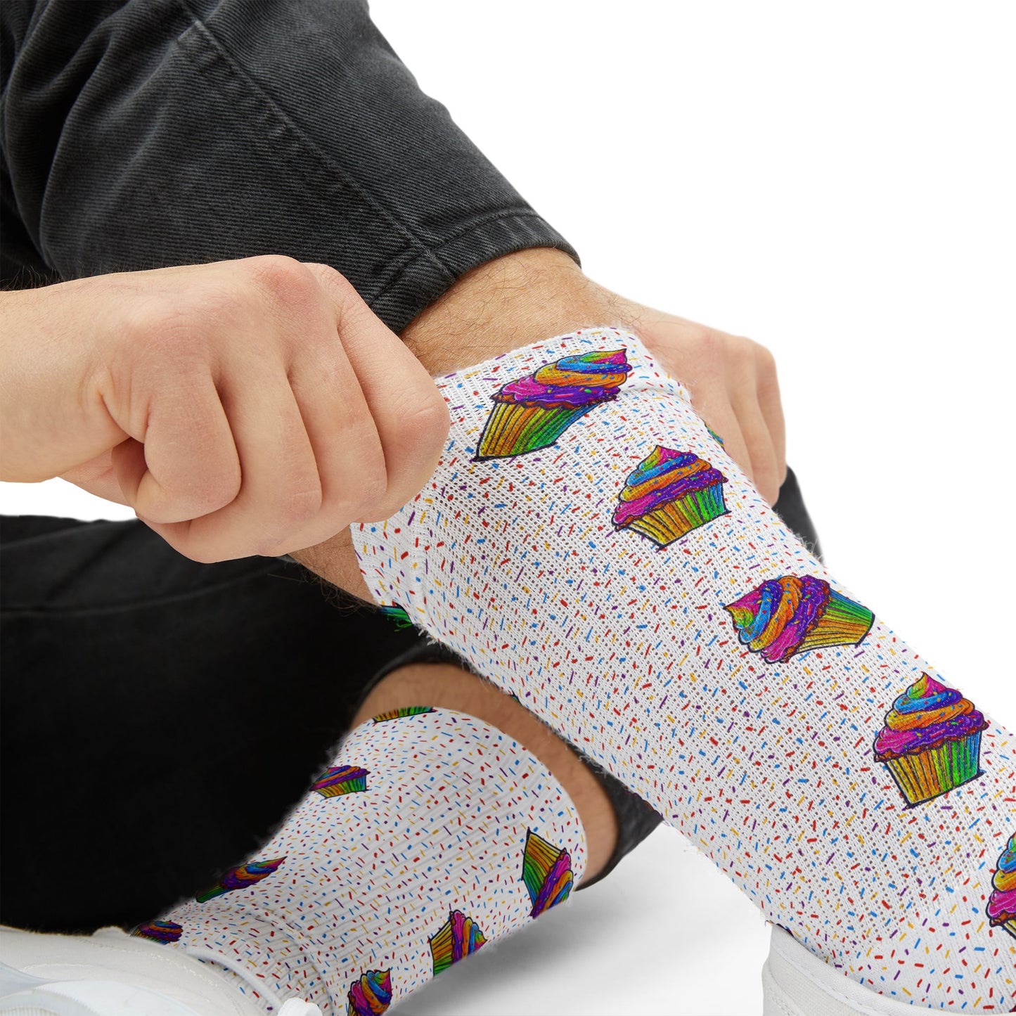 Cupcake Pattern Sublimation Socks — Colorful Dessert Crew Socks