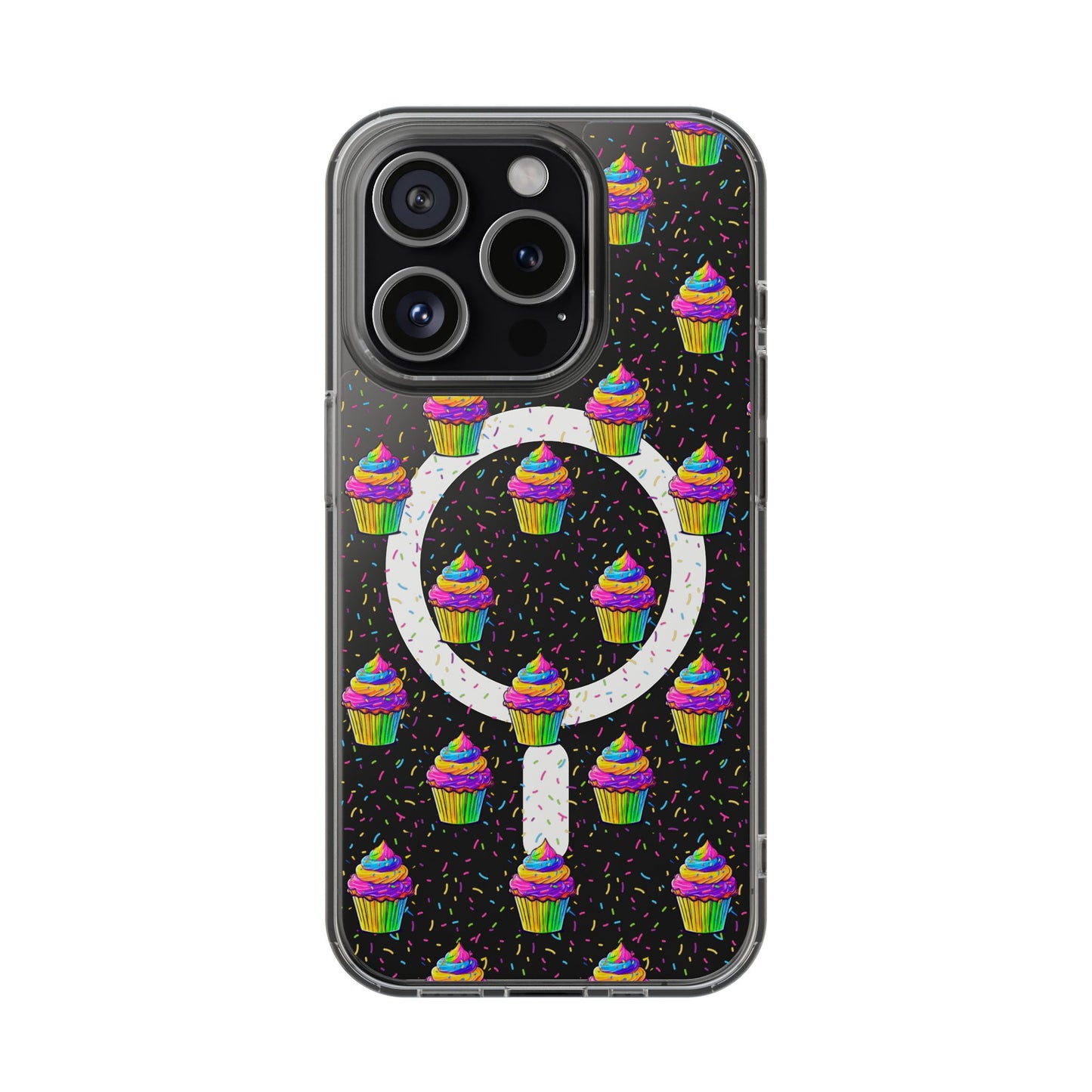 Clear Magnetic Phone Case — Rainbow Cupcake Confetti Design