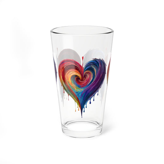 Heart Bleeding Rainbow Colors Mixing Glass, 16oz Pint Glass