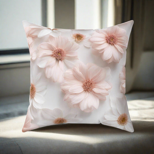 Blush Pink Floral Design Both Sides on Spun Polyester Square Pillow
